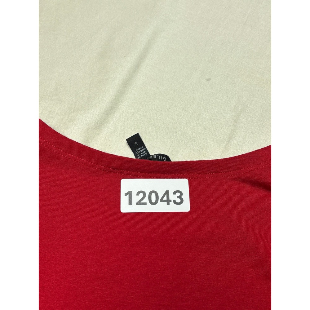 Eileen Fisher Red Long Sleeve High Low Crew Neck Top Rayon Lycra USA Womens S - Picture 9 of 9